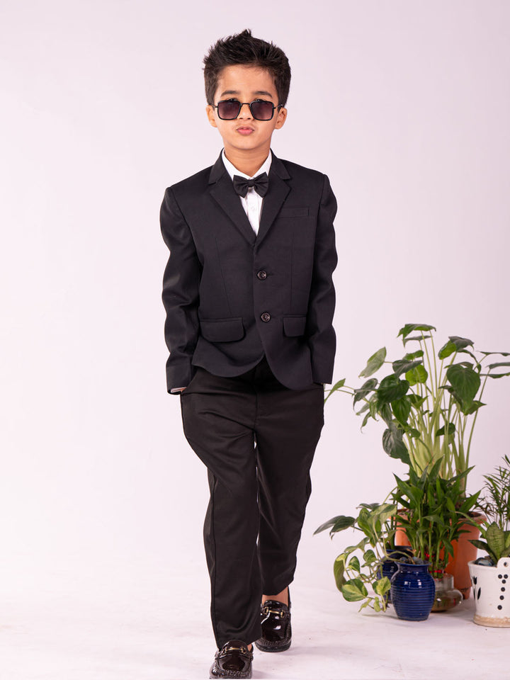 VASTRAMAY Boys' Black Shirt Blazer And Pant