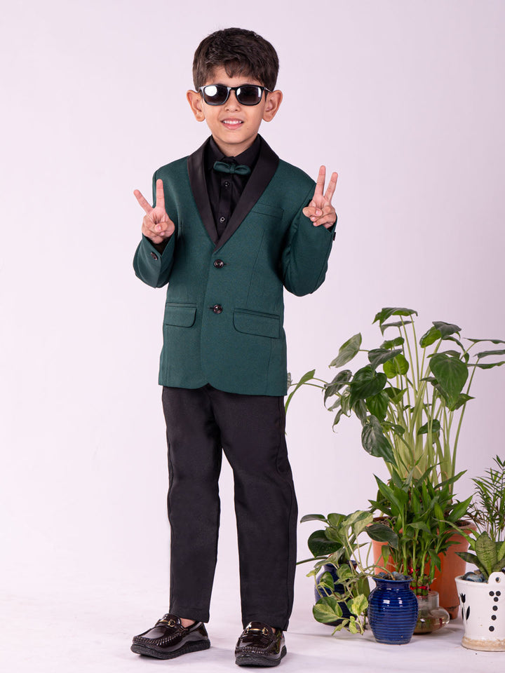 VASTRAMAY Boys' Black And Green Shirt Blazer And Pant