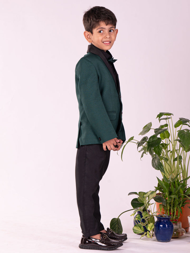 VASTRAMAY Boys' Black And Green Shirt Blazer And Pant