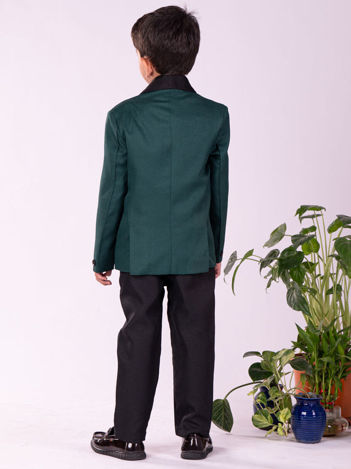 VASTRAMAY Boys' Black And Green Shirt Blazer And Pant