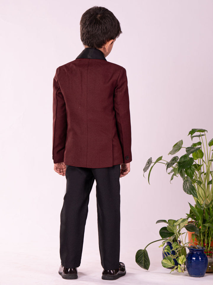 VASTRAMAY Boys' Black And Maroon Shirt Blazer And Pant