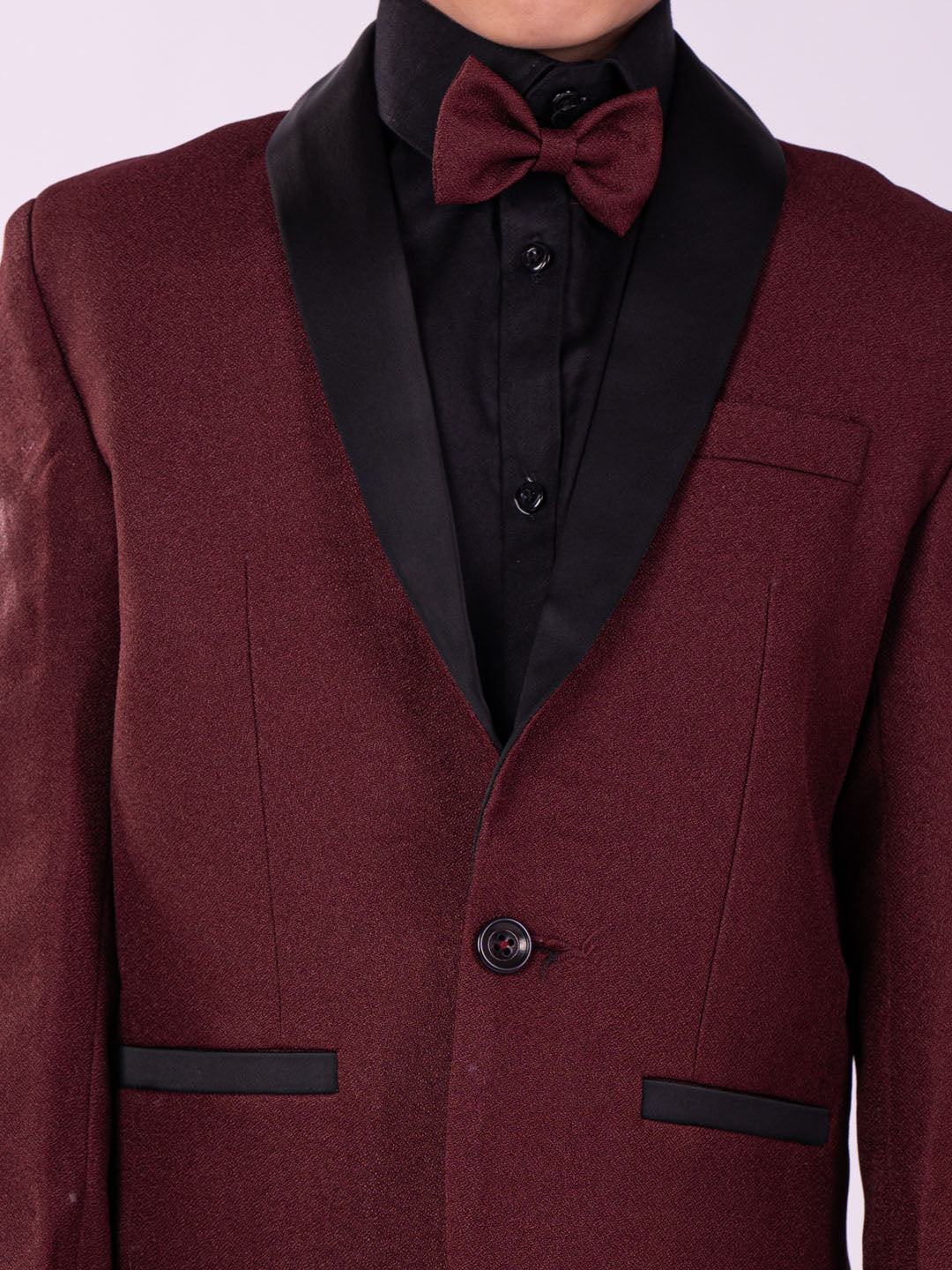 VASTRAMAY Boys' Black And Maroon Shirt Blazer And Pant