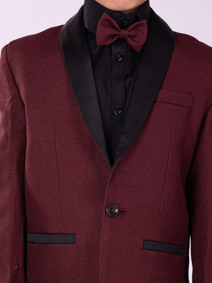 VASTRAMAY Boys' Black And Maroon Shirt Blazer And Pant