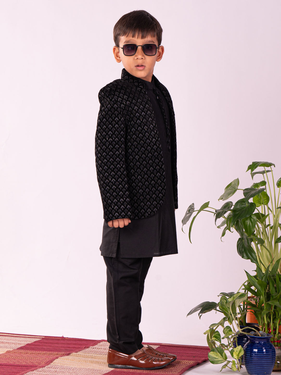 VASTRAMAY Boys' Black Jodhpuri, Kurta and Pyjama Set