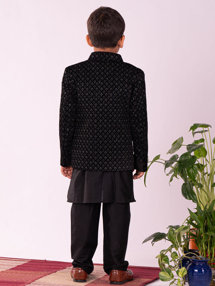 VASTRAMAY Boys' Black Jodhpuri, Kurta and Pyjama Set