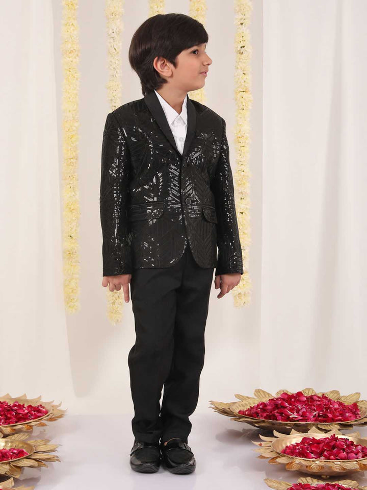 VASTRAMAY Boy's Black Embellished Blazer