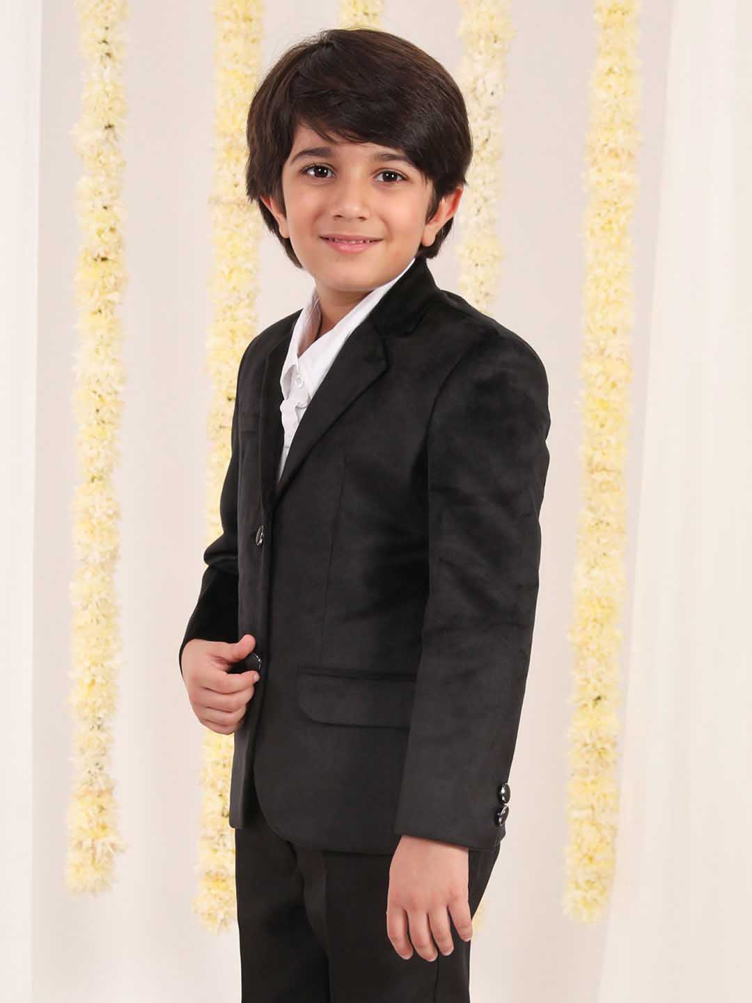 VASTRAMAY Boy's Black Velvet Blazer