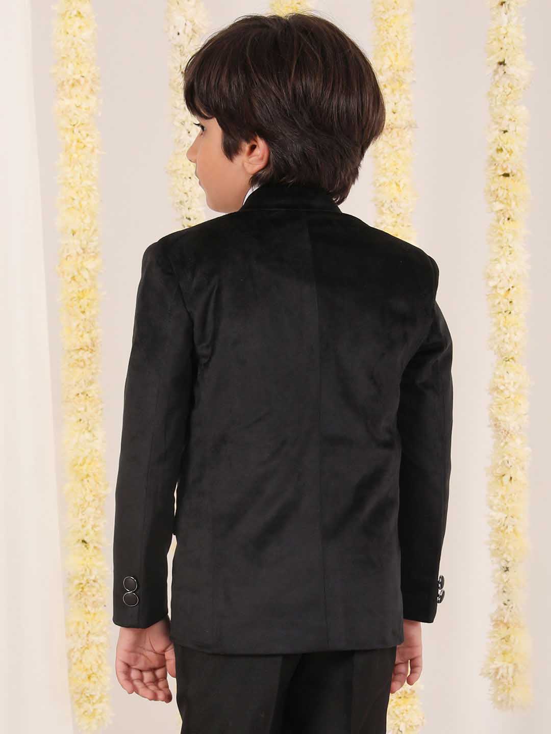 VASTRAMAY Boy's Black Velvet Blazer