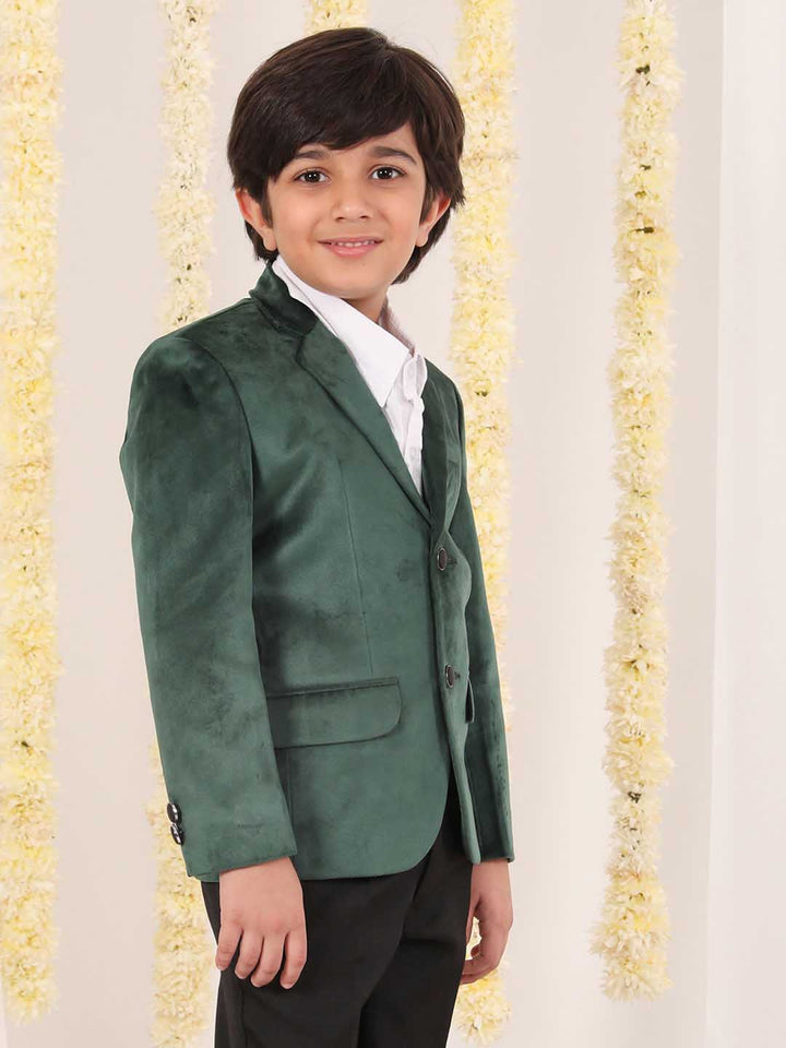 VASTRAMAY Boy's Green Velvet Blazer