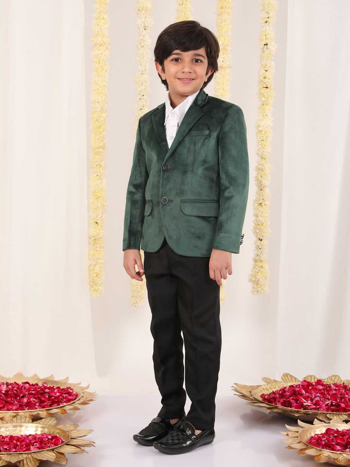 VASTRAMAY Boy's Green Velvet Blazer