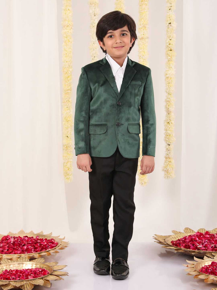 VASTRAMAY Boy's Green Velvet Blazer