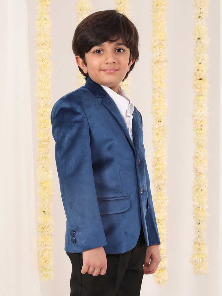 VASTRAMAY Boy's Navy Blue Velvet Blazer