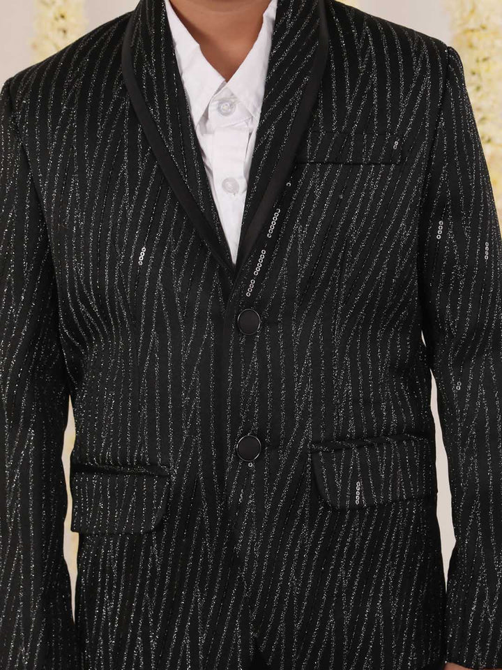 VASTRAMAY Boy's Black Sequined Blazer