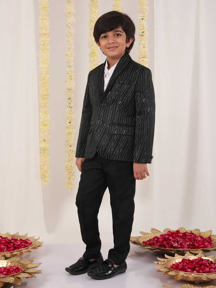 VASTRAMAY Boy's Black Sequined Blazer