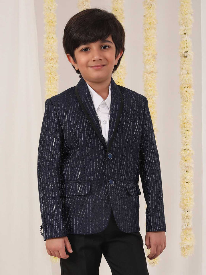 VASTRAMAY Boy's Blue Sequined Blazer