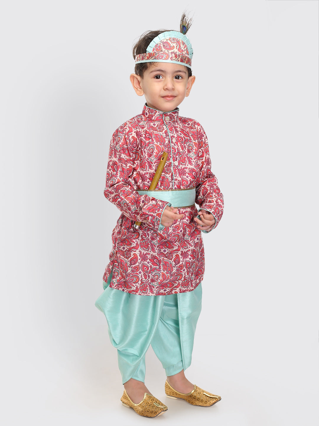 VASTRAMAY Boy's Janmashtami Printed Krishna Kurta and Dhoti Set - qivii