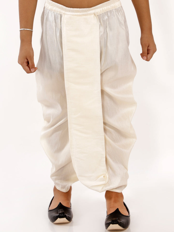 VASTRAMAY Boys' Cream Silk Blend Solid Dhoti