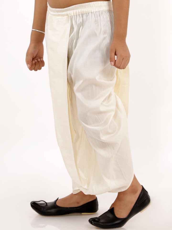 VASTRAMAY Boys' Cream Silk Blend Solid Dhoti