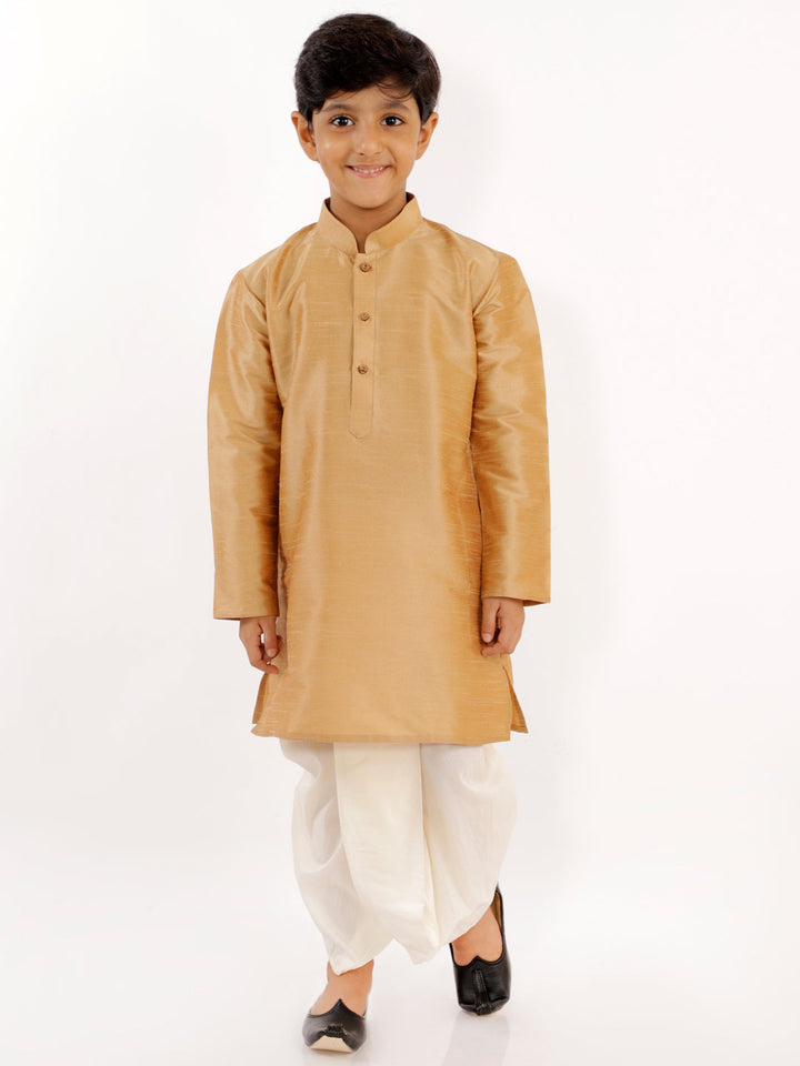 VASTRAMAY Boys' Cream Silk Blend Solid Dhoti