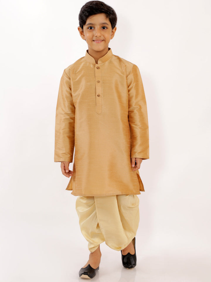 VASTRAMAY Boys' Gold Silk Blend Solid Dhoti