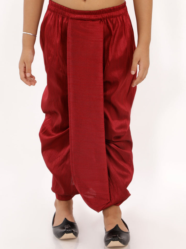 VASTRAMAY Boys' Maroon Silk Blend Solid Dhoti