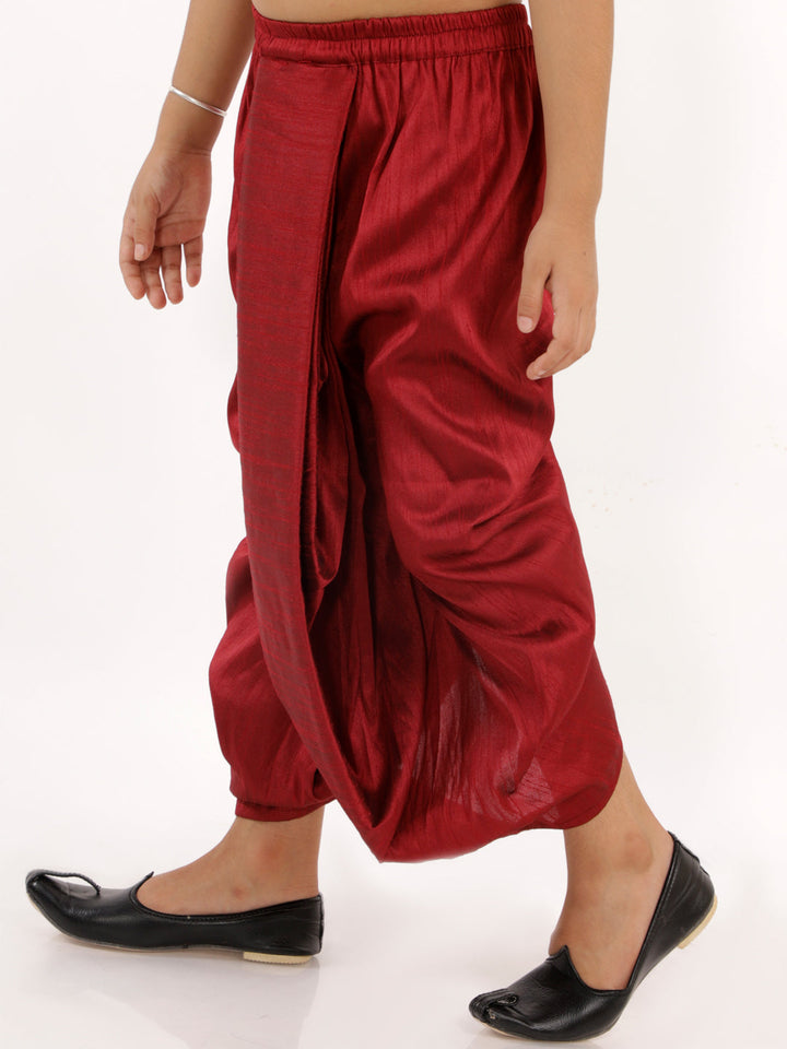 VASTRAMAY Boys' Maroon Silk Blend Solid Dhoti