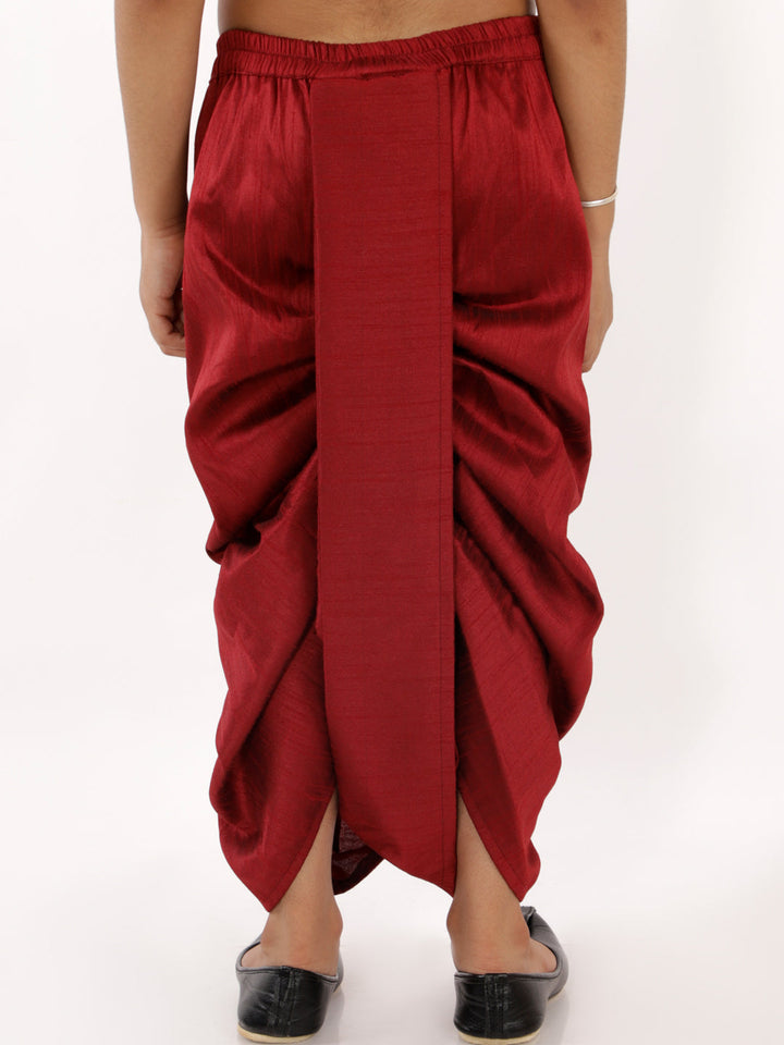 VASTRAMAY Boys' Maroon Silk Blend Solid Dhoti