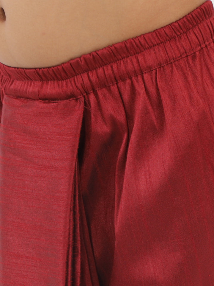 VASTRAMAY Boys' Maroon Silk Blend Solid Dhoti