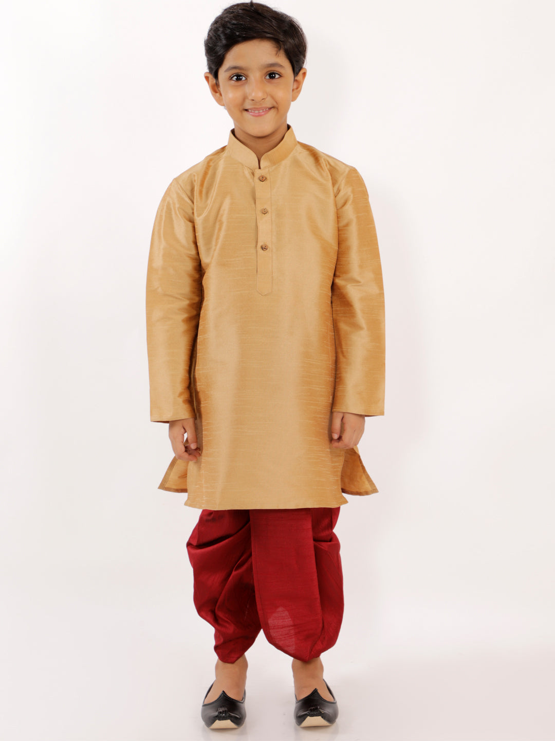 VASTRAMAY Boys' Maroon Silk Blend Solid Dhoti