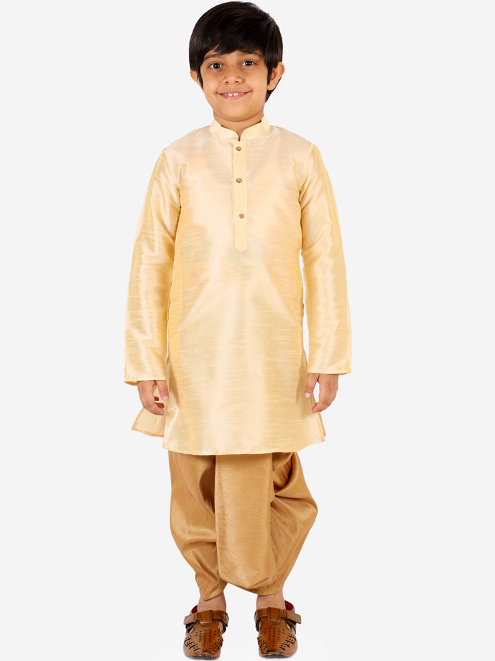 VASTRAMAY Boys' Rose Gold Silk Blend Solid Dhoti