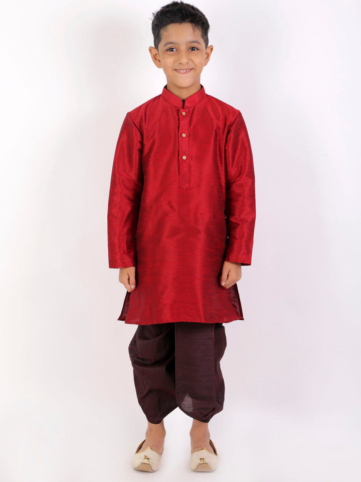 VASTRAMAY Boys' Burgundy Silk Blend Traditional Dhoti