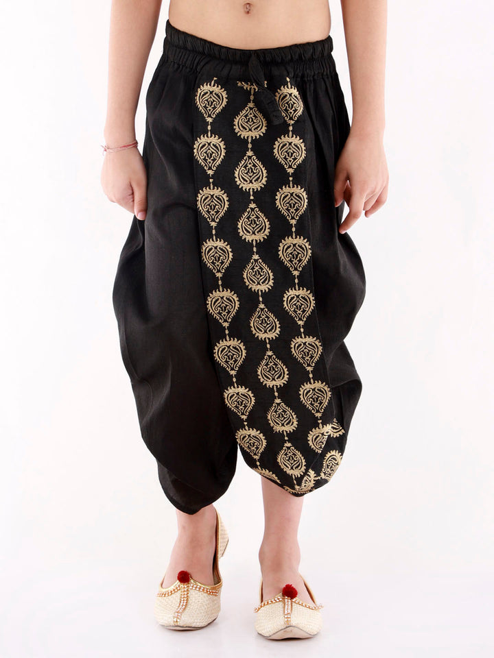 VASTRAMAY Boys' Black Traditional Embroidered Dhoti