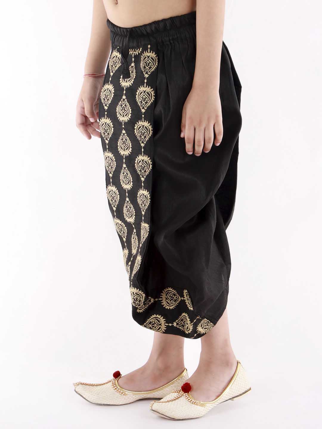 VASTRAMAY Boys' Black Traditional Embroidered Dhoti