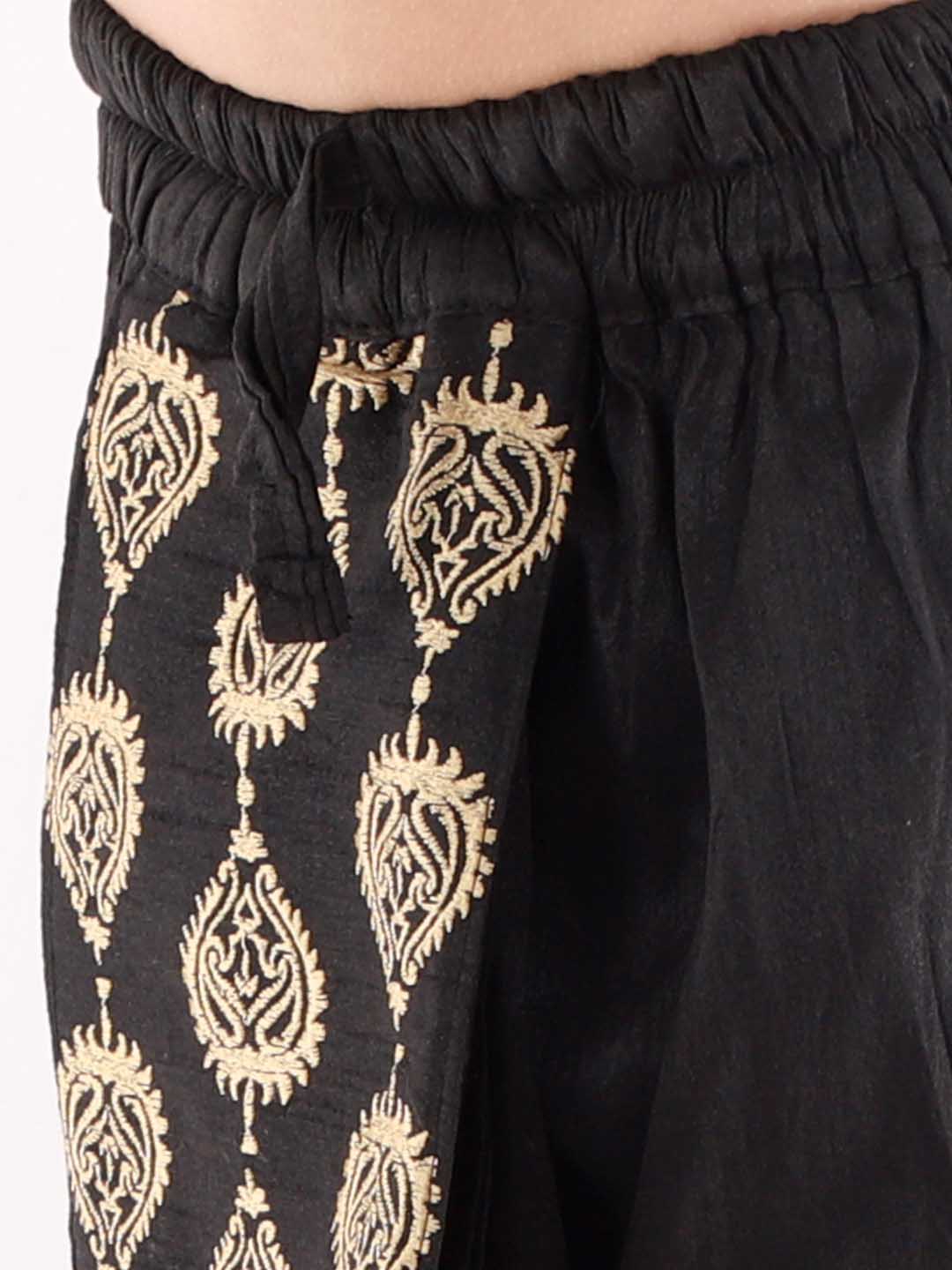 VASTRAMAY Boys' Black Traditional Embroidered Dhoti