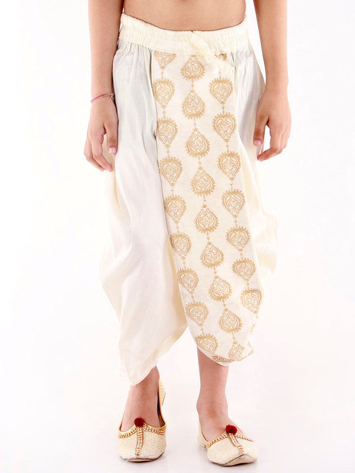 VASTRAMAY Boys' Cream Traditional Embroidered Dhoti