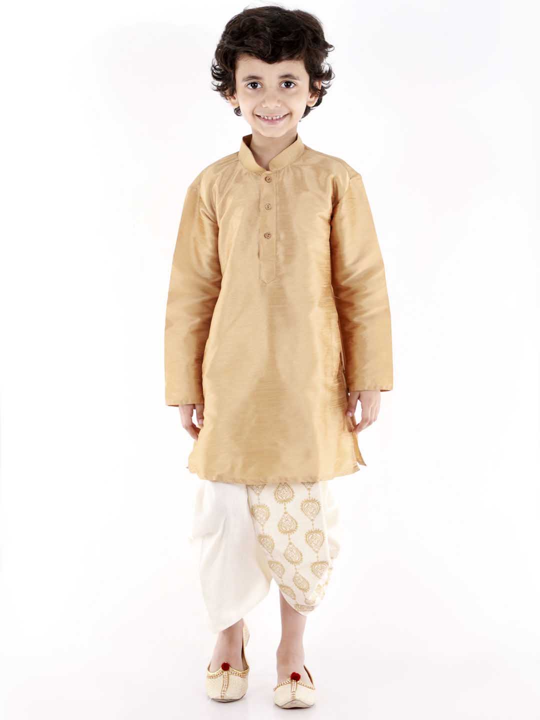 VASTRAMAY Boys' Cream Traditional Embroidered Dhoti