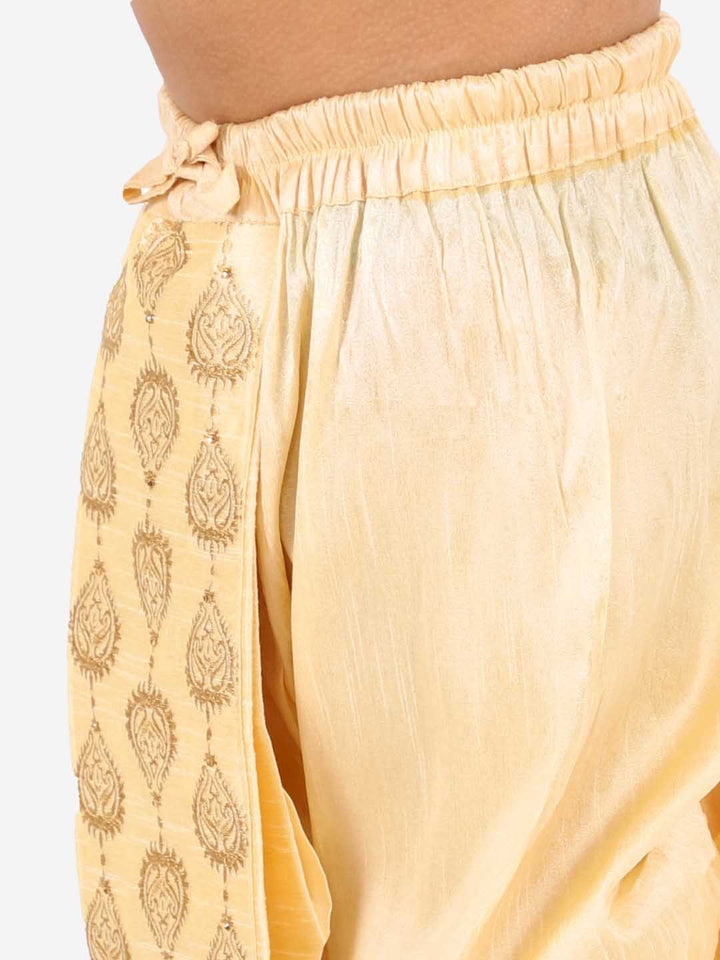 VASTRAMAY Boys' Gold Silk Blend Embroidered Dhoti