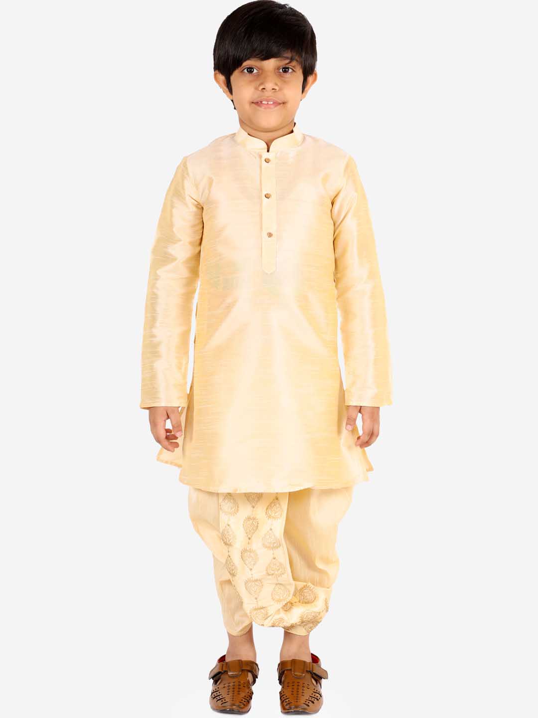 VASTRAMAY Boys' Gold Silk Blend Embroidered Dhoti