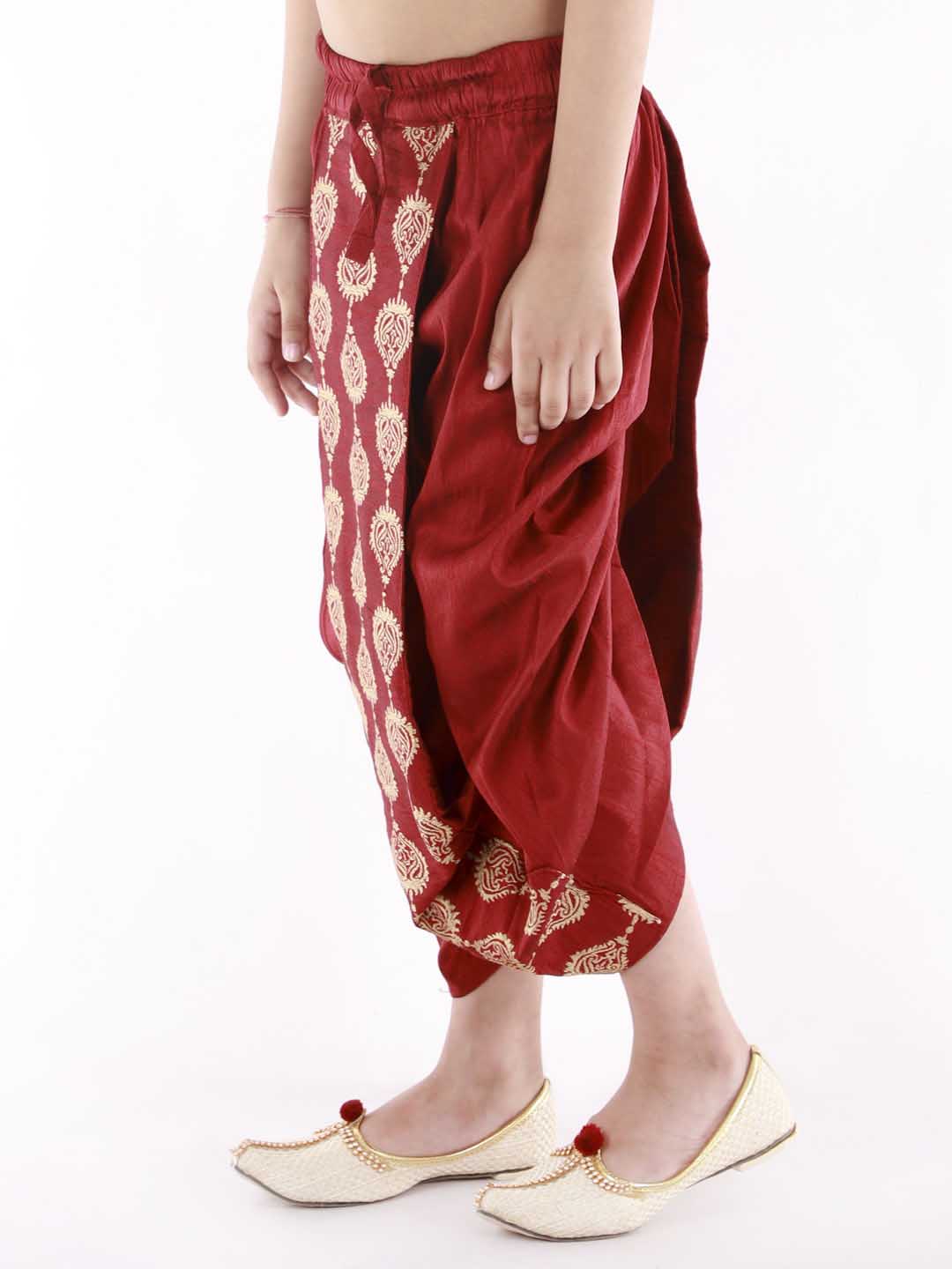 VASTRAMAY Boys' Maroon Traditional Embroidered Dhoti