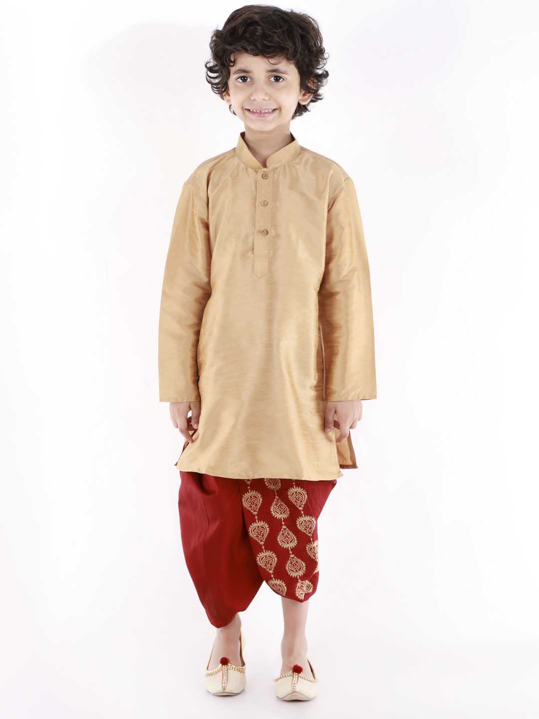 VASTRAMAY Boys' Maroon Traditional Embroidered Dhoti