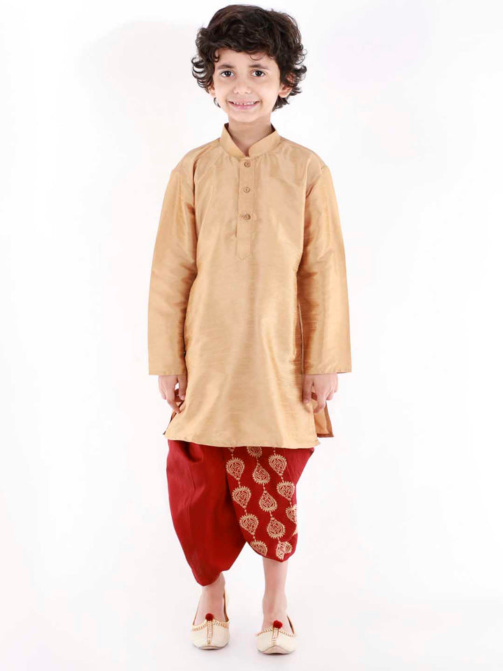 VASTRAMAY Boys' Maroon Traditional Embroidered Dhoti