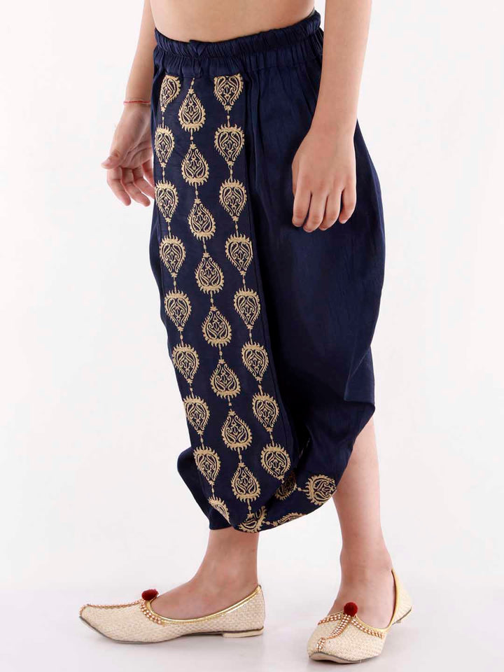 VASTRAMAY Boys' Navy Blue Traditional Embroidered Dhoti