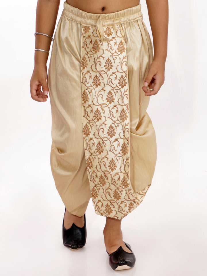 VASTRAMAY Boys' Golden Silk Blend Embroidered Dhoti