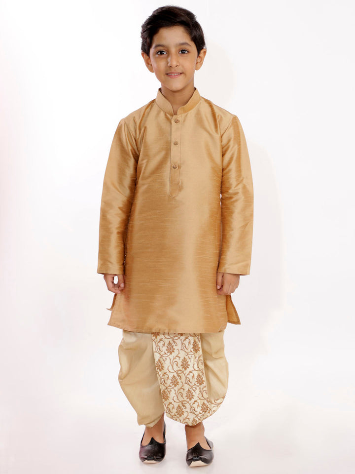 VASTRAMAY Boys' Golden Silk Blend Embroidered Dhoti