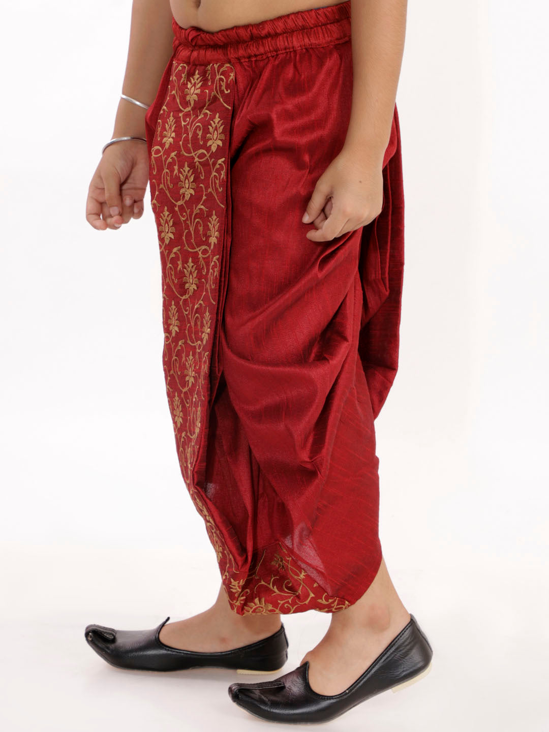 VASTRAMAY Boys' Maroon Blend Embroidered Dhoti