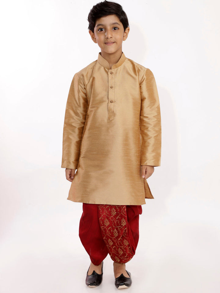 VASTRAMAY Boys' Maroon Blend Embroidered Dhoti