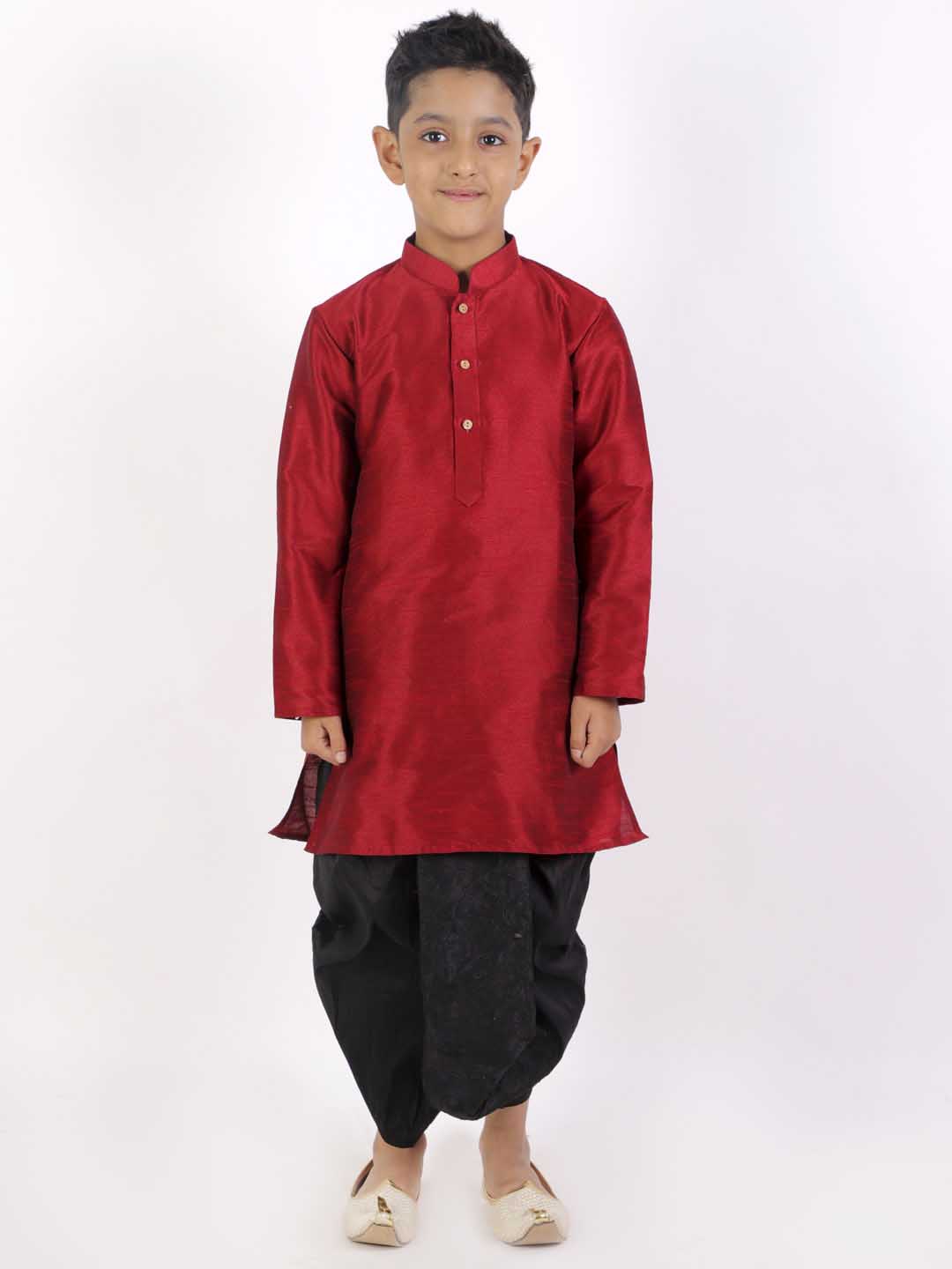 VASTRAMAY Boys' Black Silk Blend Embroidered Dhoti