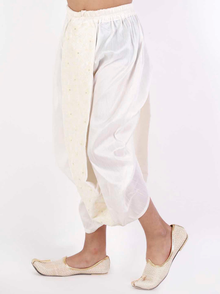 VASTRAMAY Boys' Cream Silk Blend Embroidered Dhoti