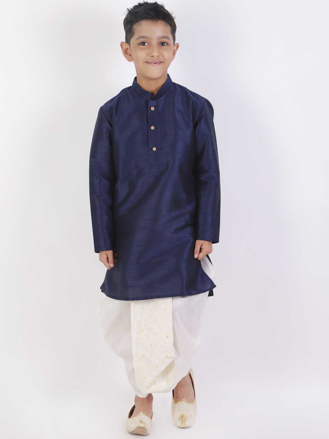 VASTRAMAY Boys' Cream Silk Blend Embroidered Dhoti