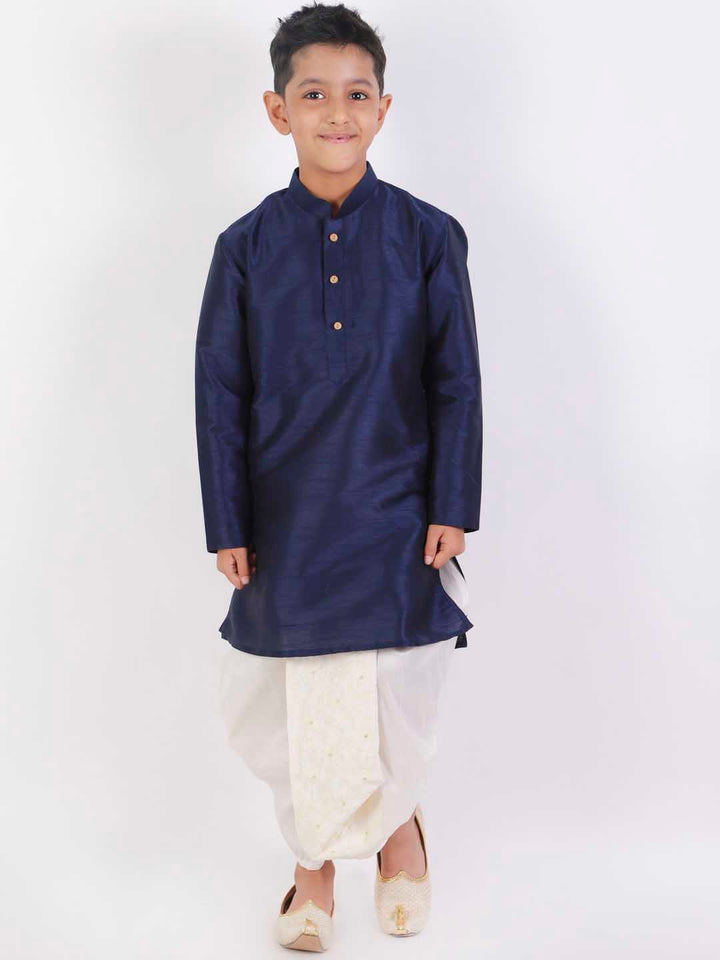 VASTRAMAY Boys' Cream Silk Blend Embroidered Dhoti